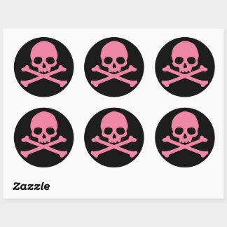 Eenvoudige roze schedel en kruisbeenderen ronde sticker