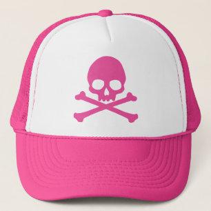 Eenvoudige roze schedel en kruisbeenderen trucker pet