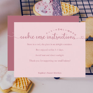 Eenvoudige Roze Script Koek Verzorgingsinstructies Bedankkaart
