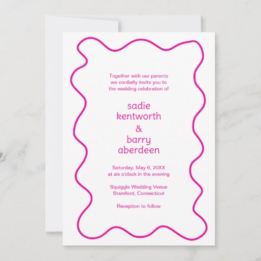 Eenvoudige Roze Squiggle Lijst Moderne bruiloft Kaart (Voorkant)