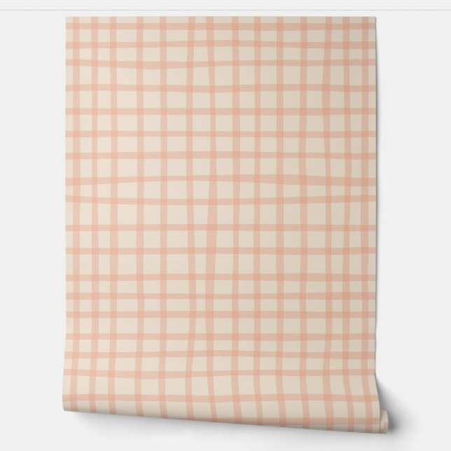 Eenvoudige roze strepen Gingham Peel Stick Behang (Afrollen)