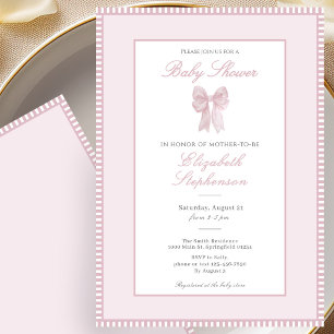 Eenvoudige Roze Strik Baby Shower Uitnodiging