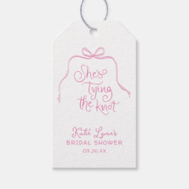 Eenvoudige Roze Strik Bruidsfeest Cadeaulabel