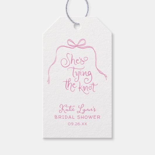 Eenvoudige Roze Strik Bruidsfeest Cadeaulabel (Voorkant)