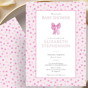 Eenvoudige Roze Strik Stippen Baby Shower Uitnodig Kaart