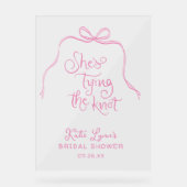 Eenvoudige Roze Strik Trouwen Bruidsfeest Acryl Bord (Voorkant)