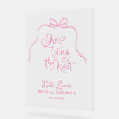 Eenvoudige Roze Strik Trouwen Bruidsfeest Acryl Bord (Hoek)