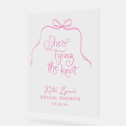 Eenvoudige Roze Strik Trouwen Bruidsfeest Acryl Bord (Hoek)