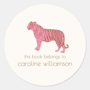 Eenvoudige Roze Tijger Aangepast Dit Boek Is Van Ronde Sticker