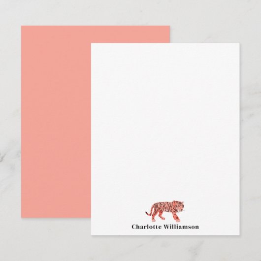 Eenvoudige roze tijger - Aangepaste schrijfmachine Notitiekaartje (Voorkant / Achterkant)