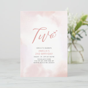 Eenvoudige roze tweede meisjesfeest kaart