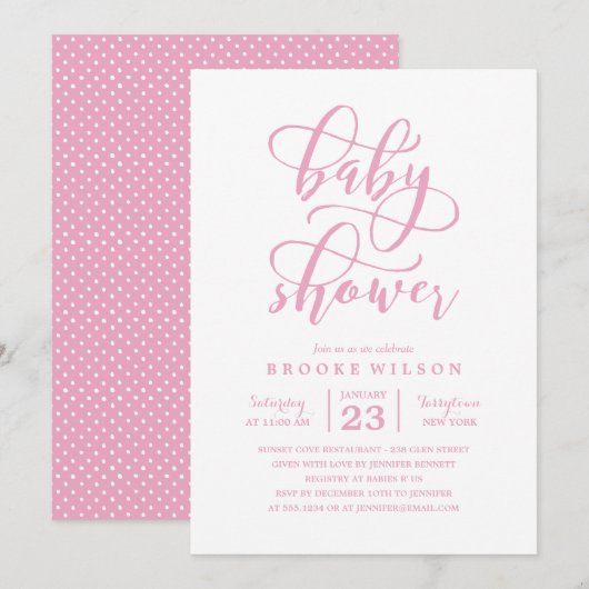 Eenvoudige roze uitnodiging tot Baby shower (Voorkant / Achterkant)