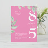 Eenvoudige roze uitnodiging van de 85e verjaardag  (Staand voorkant)