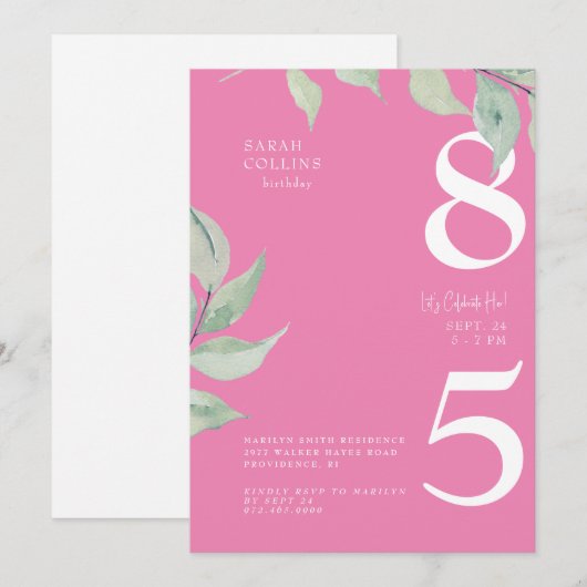 Eenvoudige roze uitnodiging van de 85e verjaardag  (Voorkant / Achterkant)