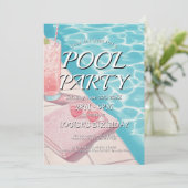 Eenvoudige roze uitnodiging voor een Pool Party (Staand voorkant)