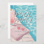Eenvoudige roze uitnodiging voor een Pool Party (Voorkant / Achterkant)