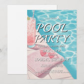 Eenvoudige roze uitnodiging voor een zwembadfeestj (Voorkant / Achterkant)