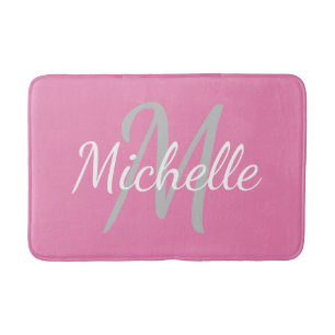Eenvoudige roze Vette Typografie & Naam Monogram Badmat