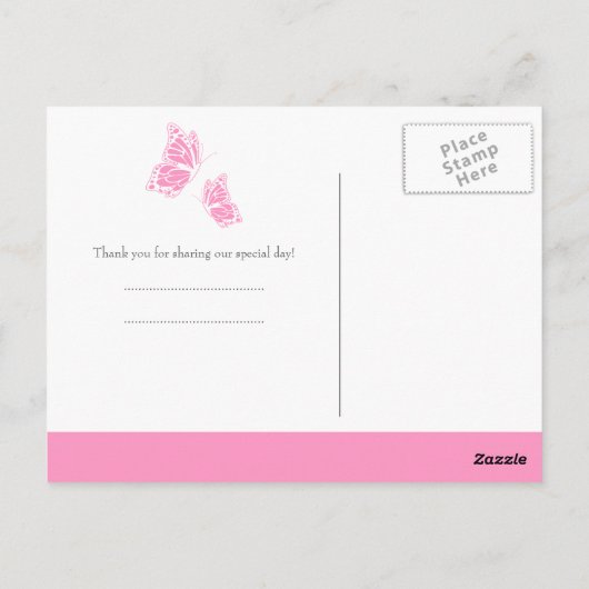 Eenvoudige roze vlinder dank u briefkaart (Achterkant)