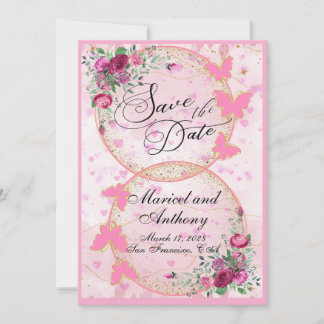 Eenvoudige Roze Vlinders thema Save the Date