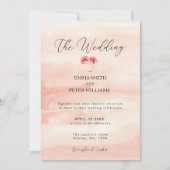 Eenvoudige roze watercorol bruiloft uitnodiging (Voorkant)