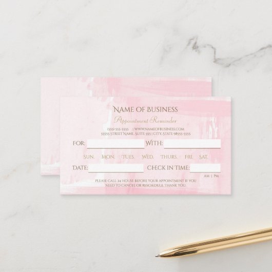 Eenvoudige roze Waterverf Elegant Script Afspraak Afsprakenkaartje (Voorkant / Achterkant in situ)