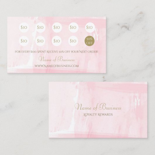 Eenvoudige Roze Waterverf Elegante Gold Script Loy Klantenkaartje (Voorkant / Achterkant)