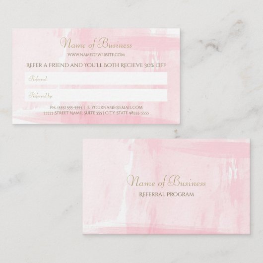 Eenvoudige Roze Waterverf Elegante Gouden Tekst Ve Aanbevelingskaartje (Voorkant / Achterkant)