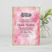 Eenvoudige Roze Waterverf Gliter Islamitische Aqiq Kaart (Staand voorkant)