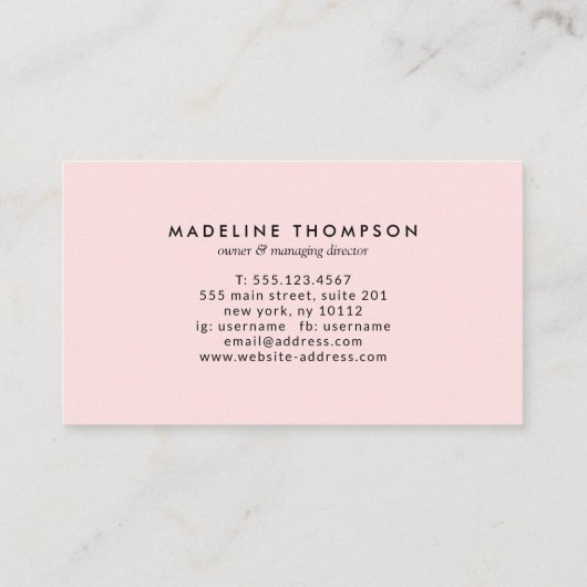 Eenvoudige roze Waterverf Gold Splash Monogram Visitekaartje (Achterkant)