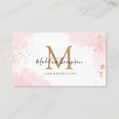 Eenvoudige roze Waterverf Gold Splash Monogram Visitekaartje (Voorkant)