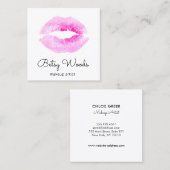 Eenvoudige roze Waterverf Kiss Makeup Artist Salon Vierkante Visitekaartje (Voorkant / Achterkant)