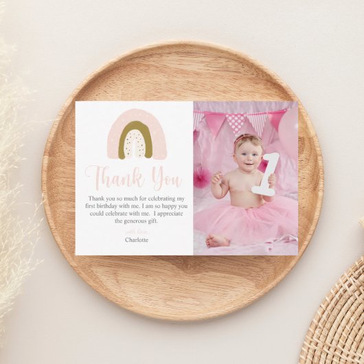 Eenvoudige Roze Waterverf Regenboog Verjaardag Bedankkaart