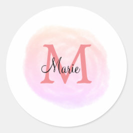 eenvoudige roze waterverf textuur voeg uw naam tek ronde sticker