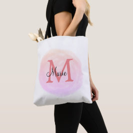 eenvoudige roze waterverf textuur voeg uw naam tek tote bag