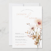 Eenvoudige Roze Wildbloemen Beige Bloemen Bruiloft Kaart (Voorkant)