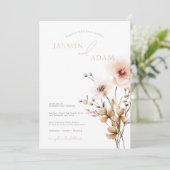 Eenvoudige Roze Wildbloemen Beige Bloemen Bruiloft Kaart (Staand voorkant)