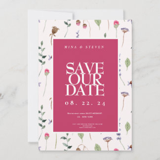 Eenvoudige roze wilde bloemenkrans save the date