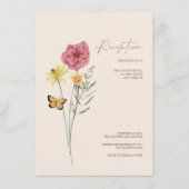 Eenvoudige roze Wildflower grillige bruiloft recep Informatiekaartje (Voorkant)