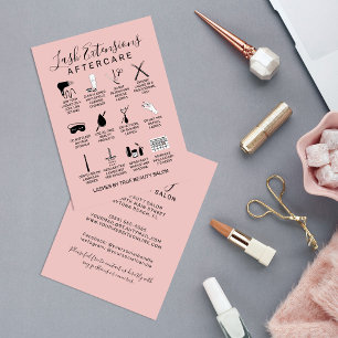 Eenvoudige roze wimper extensies nazorg pictogram visitekaartje