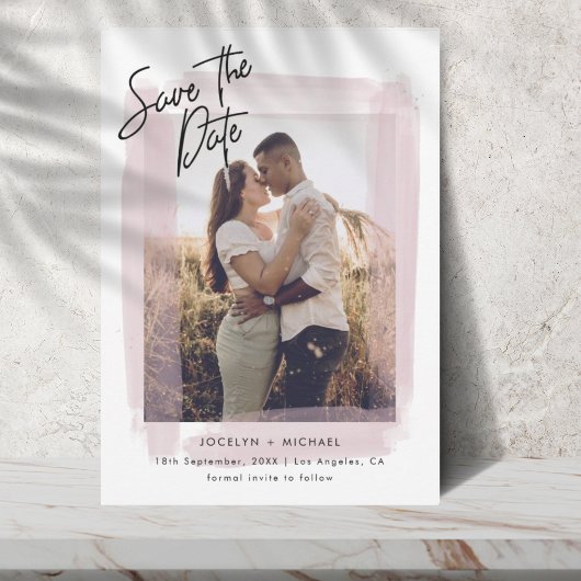 Eenvoudige Roze & Witte Bewaar de Datum Foto Save The Date