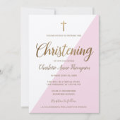 Eenvoudige roze witte gouden cross virtuele kerstm kaart (Voorkant)