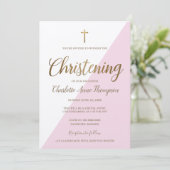 Eenvoudige roze witte gouden cross virtuele kerstm kaart (Staand voorkant)