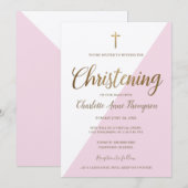 Eenvoudige roze witte gouden cross virtuele kerstm kaart (Voorkant / Achterkant)