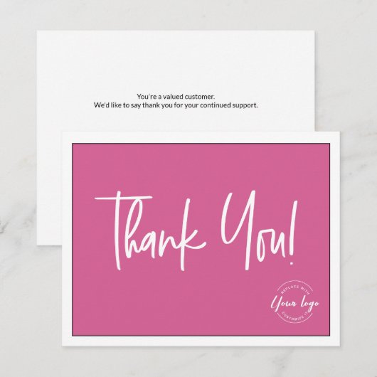 Eenvoudige roze witte Logo Sociale Dank u Bedankkaart (Voorkant / Achterkant)