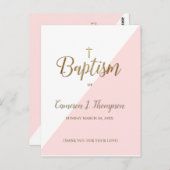 Eenvoudige roze witte, moderne baptisme uitnodigin briefkaart (Voorkant / Achterkant)