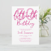 Eenvoudige Roze Witte Script 50e Verjaardagsfeestj Kaart (Staand voorkant)