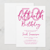 Eenvoudige Roze Witte Script 50e Verjaardagsfeestj Kaart (Voorkant / Achterkant)