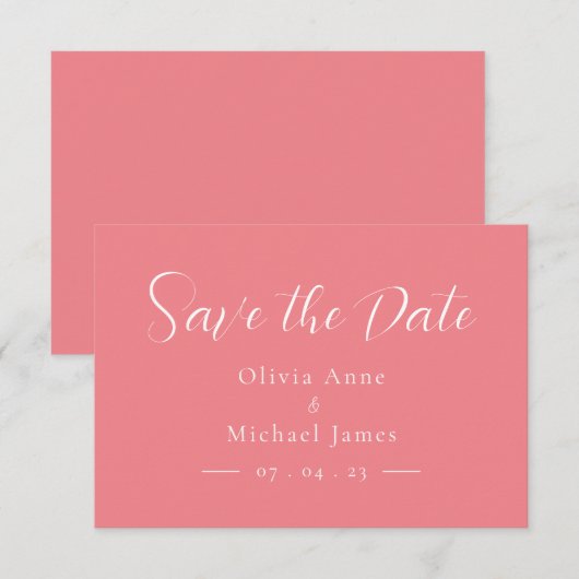 Eenvoudige Roze & Witte Script Huwelijk Bewaar de  Save The Date (Voorkant / Achterkant)