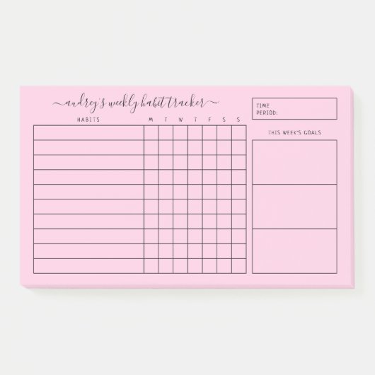 Eenvoudige roze witte weekse Habit Tracker Post-it® Notes (Voorkant)